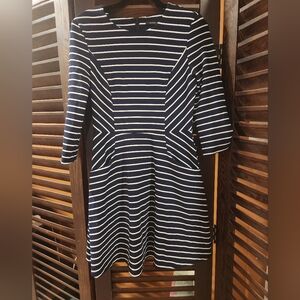 Chic Navy and White Striped Long Sleeve Dress